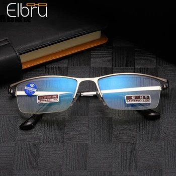 Elbru Vintage Yarı çerçevesiz Anti Mavi ışık okuma gözlüğü Metal Kare HD Presbiyopi Gözlük Kutusu İle Diopters + 1.0 ila + 4.0