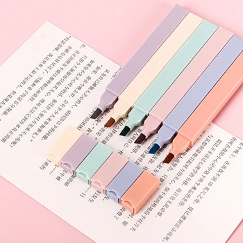 Estetik Vurgulayıcı Tek Uçlu Vurgulayıcı Seti 6 adet Pastel Çeşitli Renkler İşaretleyiciler Kalemler Seti Ofis Okul Malzemeleri Estetik