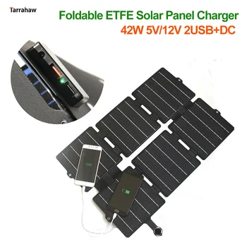 ETFE 42W Katlanır GÜNEŞ PANELI Siyah 12volt Güneş Pili DC USB Hızlı Şarj Taşınabilir Açık Kamp Su Geçirmez Fotovoltaik Panel