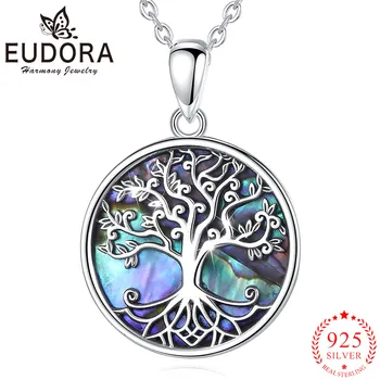 EUDORA Yeni 925 Ayar Gümüş Hayat Ağacı Kolye Kolye Abalone Shell Takı Zarif Moda Parti Hediye