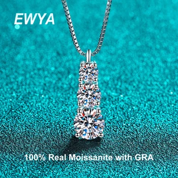 EWYA Moda 925 Ayar Gümüş Gerçek 1.8 ct Mozanit Kolye Kolye Kadınlar için Yıldönümü Elmas Kolye Güzel Takı Hediye