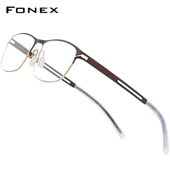FONEX B Titanyum Gözlük Çerçevesi Erkekler Kare Optik Reçete Gözlük 2020 Yeni Antiskid Silikon Vidasız Gözlük 8529