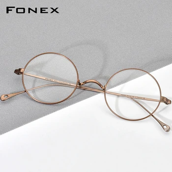 FONEX Titanyum Gözlük Çerçevesi Erkekler Vintage Yuvarlak Miyopi Optik Reçete Gözlük Kadınlar 2021 Yeni Titan Retro Gözlük F85666