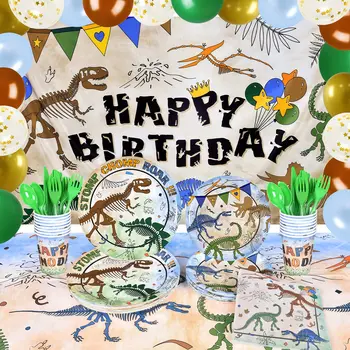 Fosil Dinozor Parti Dekorasyon Dino Afiş Plakası Büyük Ayak İzi Balonlar Çocuklar İçin Çocuk Jurassic Dünya Doğum Günü Partisi Malzemeleri
