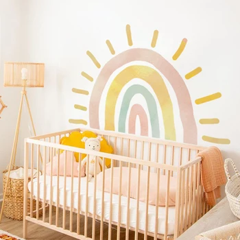 Funlife ® Boho Güneş Çocuk Kreş Kumaş Duvar Kağıdı Duvar Çıkartmaları Çocuk Kendinden Yapışkanlı Anaokulu Yatak Odası Bebek Odası Ev Dekor