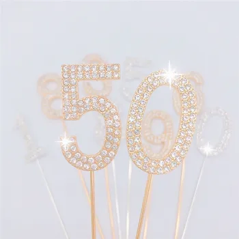 Glitter Alaşım Rhinestone 18 20 30 40 50 Kek Toppers Mutlu Doğum Günü Dekorasyon Altın / gümüş Düğün Dijital Kek Tatlı Dekor