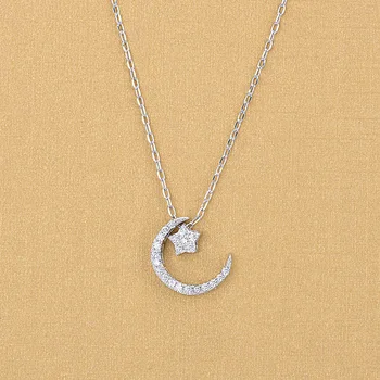 Gümüş renk ay yıldız kristal yaka kolye kolye moda takı hediyeler