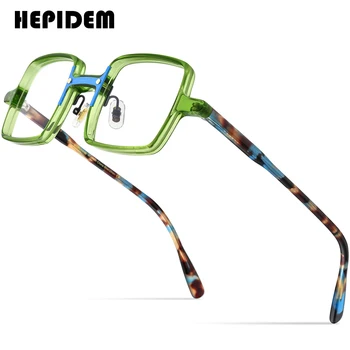 HEPIDEM Asetat Gözlük Erkekler 2022 Vintage Retro Kare Gözlük Çerçevesi Kadın Optik Reçete Gözlük Miyopi Gözlük 9176