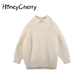 HoneyCherry Sonbahar Yeni Bebek Kız Yaka Örme Kazak Kazaklar Çocuklar Kızlar için Kış Giysileri