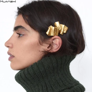 HUANZHI 2020 Metal Geometrik Dikdörtgen Mat Çok Katmanlı Kat Barrette Abartı saç tokası Aksesuarları Kadınlar Kız için