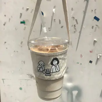 INS Pamuk Kanvas Su Şişesi Tutucu Taşıma Çantası Kahve Fincanı Depolama kol kapağı Baskı Süt çay seti içme suyu şişesi Askılı Çanta