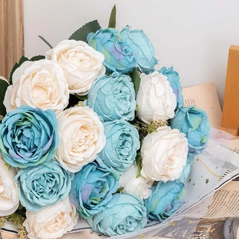 Iskandinav Mavi Şakayık Yapay İpek gül Beyaz Buket Masa Odası Ev Dekor DIY Düğün çiçek düzenleme Kaynağı Fotoğraf Sahne