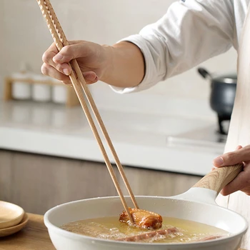 Japon Ekstra Uzun ahşap chopstickler Cilalı Kayın Ahşap Kızarmış Gıda Şehriye kaymaz Çubuklarını Mutfak Pişirme Araçları