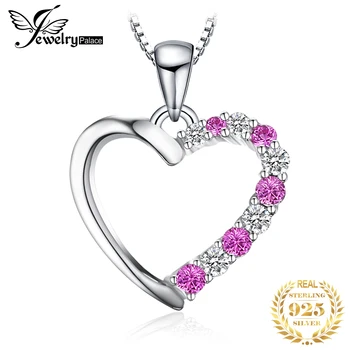 Jewelrypalace Kalp Seni Seviyorum Oluşturulan Pembe Safir Kolye Moda 925 Ayar Gümüş Kolye Kolye Kadınlar için Sevgilisi Hiçbir Zincir