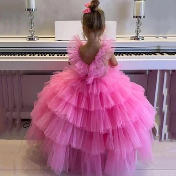 JONANY Narin Çiçek Kız Elbise Kolsuz V Boyun Tül Prenses Parti Doğum Günü İlk Communion roupas de florista