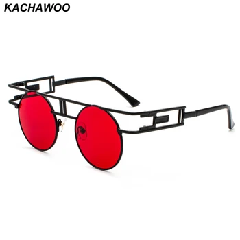 Kachawoo yuvarlak gotik steampunk güneş gözlüğü erkekler vintage siyah kırmızı retro metal çerçeve buhar punk güneş gözlüğü kadın aksesuarları