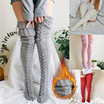 Kadın Çorap Çorapları Çizgili Uzun Çorap Uyluk Kış Yüksek Çorap Sıcak Diz Çorap Üzerinde Yumuşak Yün Çorap Moda