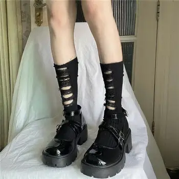 Kadınlar Yırtık Gotik Koyu Çorap Örme Çorap Orta Tüp Çorap El Kesim Y2k Sıcak Kız Kadın Punk Harajuku Giyim Aksesuarları