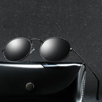 Klasik Vintage Yuvarlak Polarize Güneş Gözlüğü Erkekler Marka Tasarımcısı Polaroid güneş gözlüğü Kadın Metal Çerçeve Siyah Lens Gözlük Sürüş