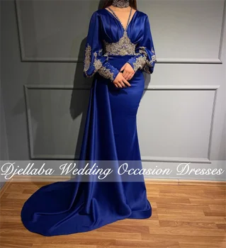 Kraliyet Mavi Boncuklu Aplikler Abiye 2023 Puf Kollu Mermaid Arapça balo kıyafetleri Ünlü Parti Kıyafeti Custom Made