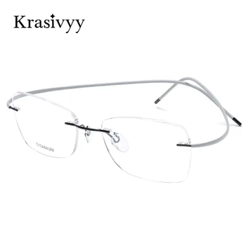 Krasivyy Bellek Titanyum Çerçevesiz Gözlük Çerçeve Kadınlar Ultralight Optik Reçete Vidasız Gözlük Çerçevesiz Gözlük Erkekler