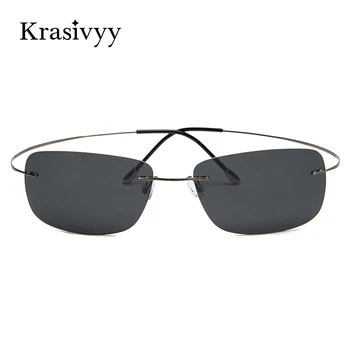 Krasivyy Çerçevesiz Kare Polarize Güneş Gözlüğü Erkekler Sürüş Marka Tasarım Ultralight Saf Titanyum güneş gözlüğü Oculos De Sol