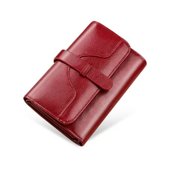 Kırmızı Hakiki deri cüzdan Kadın Lüks rfid kart tutucu Kadın Orta Cüzdan Yağ Balmumu Deri Üç katlı Bayan Çantalar Kadın Cüzdan