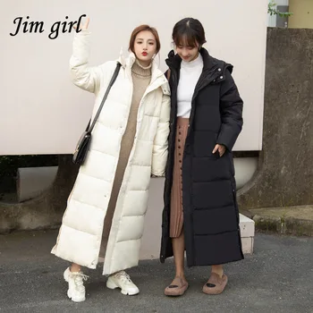 Kış Uzun Kaput Aşağı Parka Kadın Dış Giyim Kore Rahat Fermuar Pamuk kapitone ceket Ceket Moda Kalın Sıcak Büyük Boy Ceket Femme