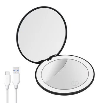 Led Şarj Edilebilir Kompakt Ayna 2 Taraflı 1x/10x 2x Büyütme Kompakt Seyahat makyaj aynası Katlanır El Aynası