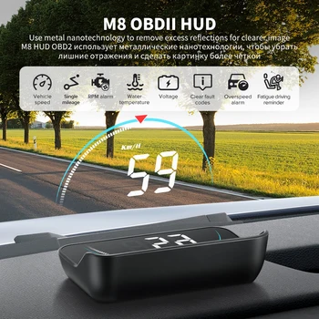M8 Araba HUD OBD2 OBDII Head Up Display Cam Projektör Hızlı Tarayıcı Arıza Alarmı Yorgunluk Sürüş Uyarısı 3.5 İnç