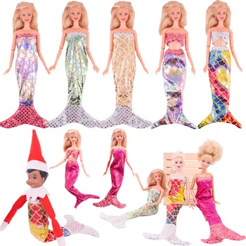 Mini Denizkızı Takım Elbise Renkli Elbise Büyük Elf oyuncak bebek giysileri 11.8 inç Barbie Elbise Balık Pulu Desen Güzel Yılbaşı Hediyeleri