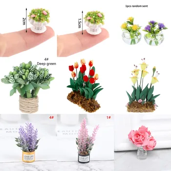 Mini Sevimli Yeşil saksı, Çiçek, Vazo Simülasyon Saksı Bitkileri 1: 12 Evcilik Minyatür Bebek Evi Mobilya Ev Dekorasyon