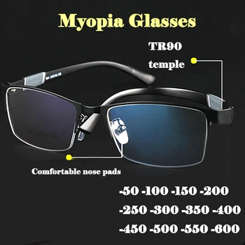 Moda Miyopi Gözlük Erkekler Ultralight HD Ereader Metal kare çerçeve Miyop Gözlük Kadınlar Siyah Diyoptri - 0.5 to-6.0 ucuz