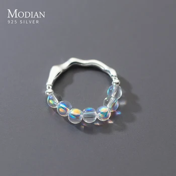 Modian 925 Ayar Gümüş Düzensiz Kristal Köpüklü Ayarlanabilir Parmak Yüzük Kadınlar için yıldönümü hediyesi Güzel Takı Ücretsiz Boyut