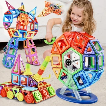 Montessori Juguetes Oyuncaklar Manyetik Oluşturucu Üçgen Kare Tuğla Yapı Taşları Tasarımcı Seti Mıknatıs Oyuncaklar Çocuklar İçin Hediye