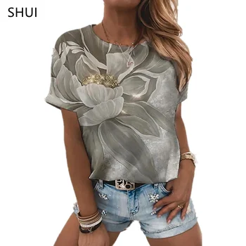 MÜZİK T SHİRT Seksi Moda Bayan T-shirt 2021 Yeni Yaz Gevşek kadın Çiçek Baskı XL Üst 3D Baskılı Soyut Desen Güzel