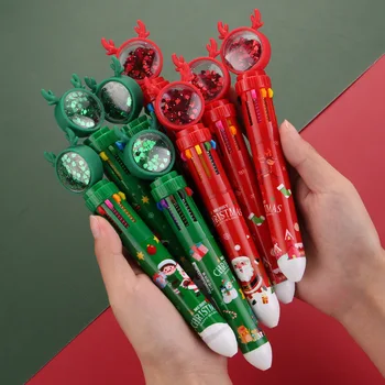 Noel Kawaii 10 renkli Tükenmez Kalemler Öğrenci Sevimli Jel Kalem ile Santa ve Elk Desen Okul Kırtasiye Çocuklar Yılbaşı Hediyeleri