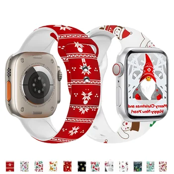 Noel kayışı apple saat bandı 44mm 40mm 45mm 41mm 49mm 42mm Baskılı watchband Bilezik iWatch serisi 5 4 3 6 SE 7 8 Ultra