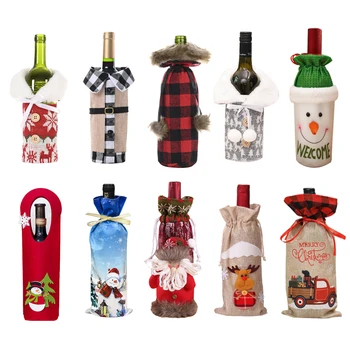 Noel Süslemeleri Ev için Noel Baba noel hediyesi Çanta Tutucu şarap şişesi tozluk Yeni Yıl 2022 Yemek masası süsü