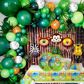 Orman Dekorasyon Hayvan Parti Maymun Aslan Folyo Balon Garland Kemer Kiti Safari Doğum Günü Partisi Süslemeleri Çocuklar Bebek Duş Çocuk