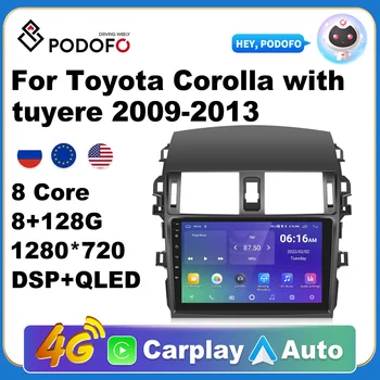 Podofo Araba Radyo 8 Çekirdek 8+128G WİFİ+4G Carplay Aı sesli GPS Bluetooth 9 İnç 2 Din Toyota Corolla için hava çıkışı ile 2009-2013