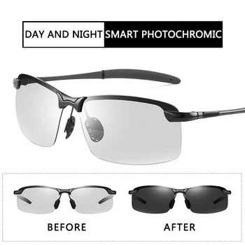 Polarize Fotokromik Güneş Gözlüğü Erkekler Sürüş Dikdörtgen Bukalemun Renk Değiştiren güneş gözlüğü Gündüz Gece Görüş Parlama Önleyici Gözlük