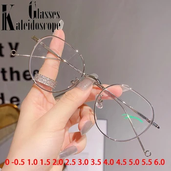 Poligon bitmiş miyopi gözlük erkekler Kadınlar Metal bilgisayar Anti mavi ışık engelleme gözlük çerçevesi reçete-1.0 1.5 2.5 3