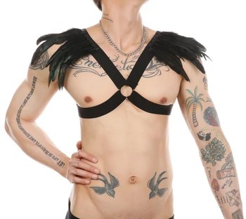Punk Gotik Tüy Kanatları Demeti O-ring ile İyi kaslı Seksi Akşam Partileri Clubwear Esaret Göğüs Kemeri Sapanlar Kostüm