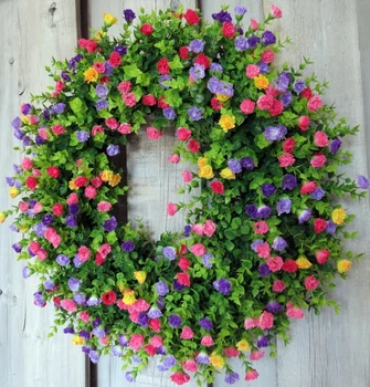Renkli Bahar Yaz Çelenk Çiftlik Evi Renkli Yazlık Çelenk yapay çiçekler Çelenk Dekor için Ön Kapı Duvar Düğün
