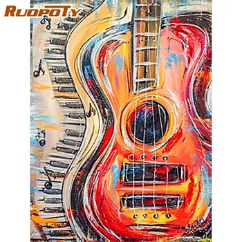 RUOPOTY 5D DIY Elmas resim çerçevesi Gitar Tam Kare Elmas Nakış Manzara Mozaik Resim Taklidi Sanat Duvar Dekor