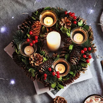 Rustik Dekor Çelenk Ev Mumluk Noel Centerpiece masa süsü Doğum Noel Mum Halka Kış Dekorasyon Çelenkler
