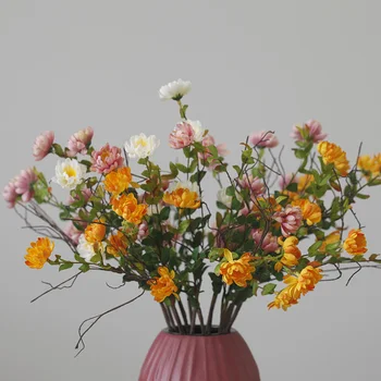 Sahte Çiçekler Ülke Tarzı Yapay İpek Krizantem Buket Vazolar, Ev Dekorasyonu, Piknik, Mariage Flores Aksesuarları