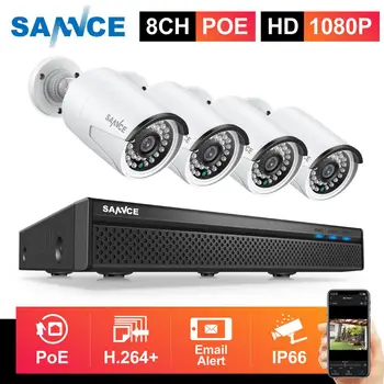 SANNCE 8CH 1080P Ağ POE NVR Kiti CCTV Güvenlik Sistemi 2.0 MP IP Kamera Açık IR gece görüşlü güvenlik kamerası Sistemi