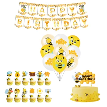 Sarı Arı Temalı Parti Malzemeleri Balonlar Doğum Günü Partisi Tek Kullanımlık Kek Dekorasyon Afiş Lateks Balonlar Bebek Duş Dekor Hediye
